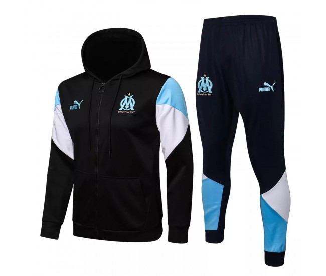 Olympique Marseille Black Hooded Presentation Football Tracksuit 2021-22 Olympique Marseille Black Hooded Presentation Football Tracksuit 2021-22