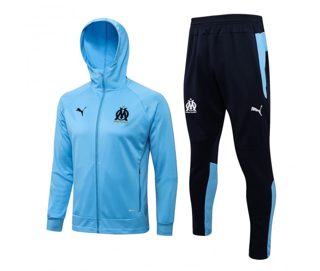 Olympique Marseille Blue Hooded Presentation Football Tracksuit 2021-22 Olympique Marseille Blue Hooded Presentation Football Tracksuit 2021-22