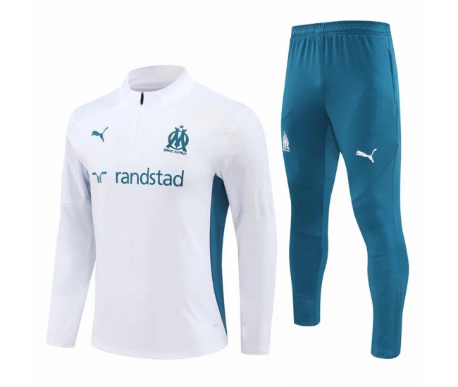 Olympique Marseille Mens White Training Technical Football Tracksuit 2024-25 Olympique Marseille Mens White Training Technical Football Tracksuit 2024-25
