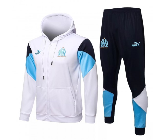 Olympique Marseille White Hooded Presentation Football Tracksuit 2021-22 Olympique Marseille White Hooded Presentation Football Tracksuit 2021-22