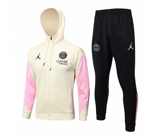 PSG Jordan Mens Beige Training Hooded Presentation Football Tracksuit 2024-25
