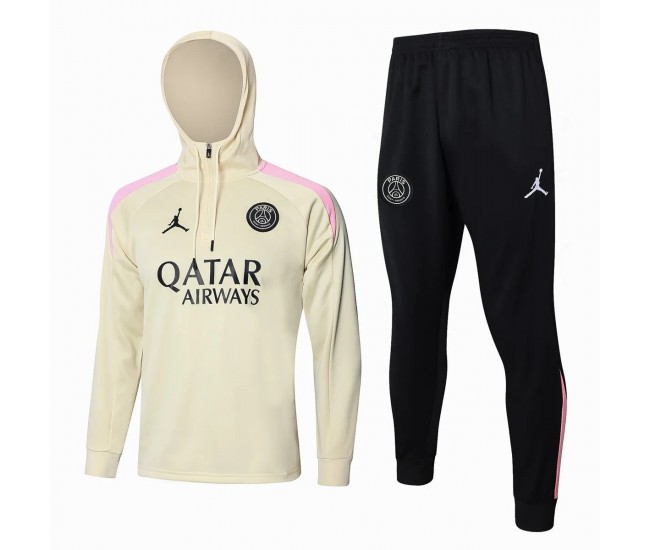 PSG Jordan Mens Beige Training Hooded Technical Football Tracksuit 2024-25 PSG Jordan Mens Beige Training Hooded Technical Football Tracksuit 2024-25