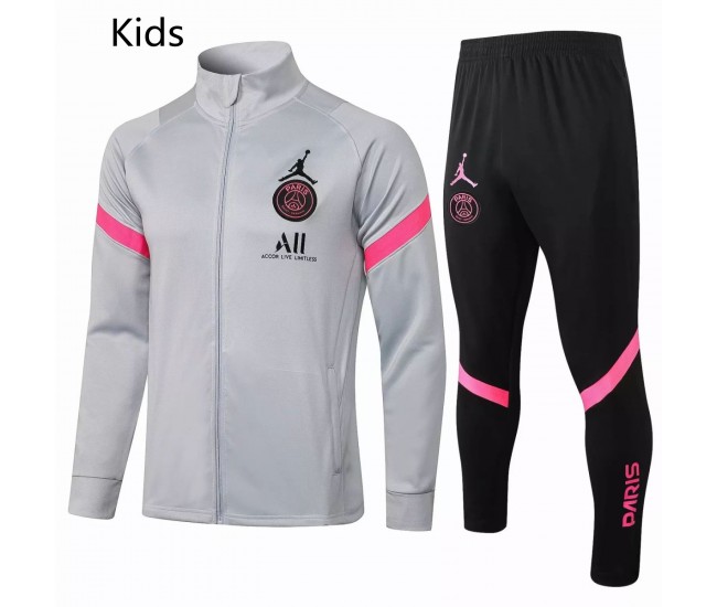 PSG X Jordan Light Grey Training Soccer Tracksuit Kids 2021 2022