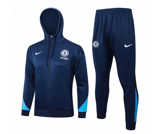 Chelsea Mens Navy Training Hooded Presentation Football Tracksuit 24-25