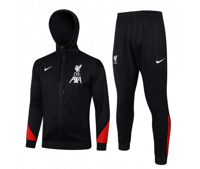 Liverpool FC Mens Black Training Hooded Presentation Football Tracksuit 24-25