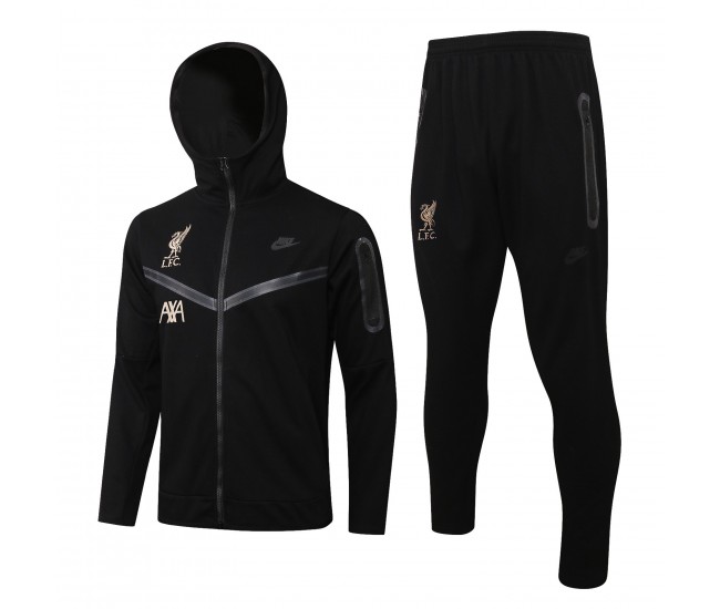 Liverpool Hoodie Presentation Tracksuit Black 2021-22