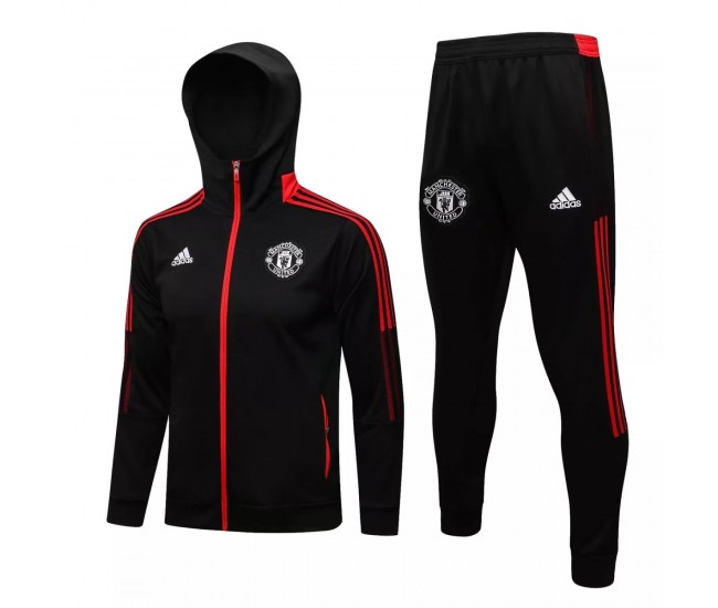 Manchester United Black Hooded Presentation Football Tracksuit 2021-22 Manchester United Black Hooded Presentation Football Tracksuit 2021-22