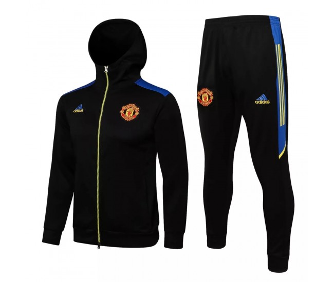 Manchester United Black Hooded Presentation Football Tracksuit 2021-22 Manchester United Black Hooded Presentation Football Tracksuit 2021-22