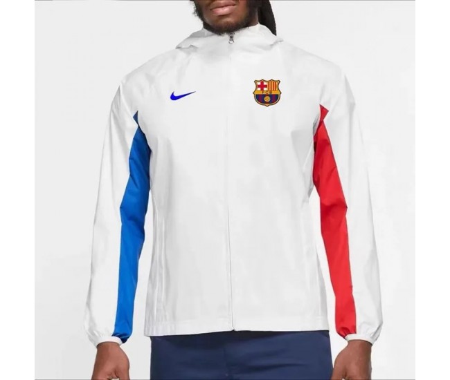 FC Barcelona Mens AWF Raglan Hoodie Jacket White 23-24