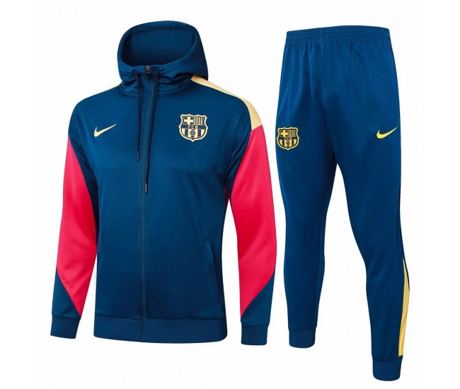 FC Barcelona Mens Navy Hooded Presentation Football Tracksuit 2024-25
