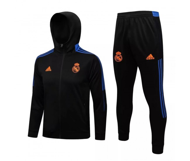 Real Madrid Black Hooded Presentation Football Tracksuit 2021-22
