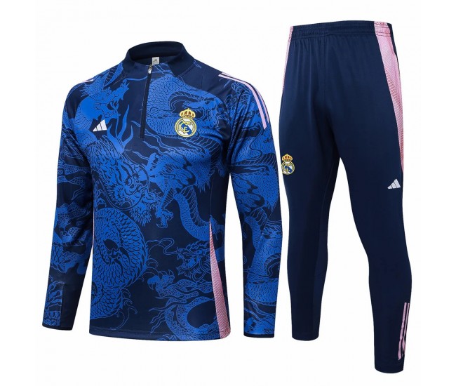 Real Madrid Mens Blue Training Technical Football Tracksuit 2024-25