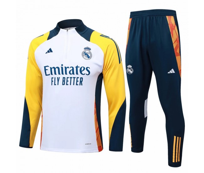 Real Madrid Mens White Training Technical Football Tracksuit 2024-25