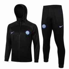 Inter Milan Mens Black Training Hooded Presentation Football Tracksuit 2024-25